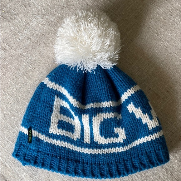 Iconic BIG WHITE Ski Resort Blue and White Knit Hat with Pom-Pom - Picture 2 of 6